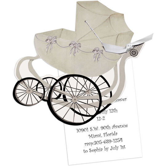Oh Baby Periwinkle Carriage Die-cut Invitations